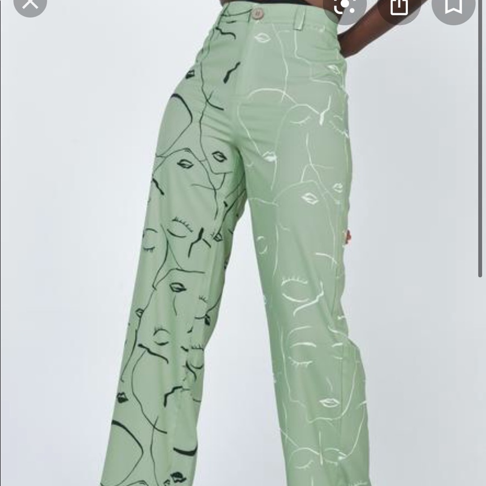 Princess Polly Green High Wasted Face Pants